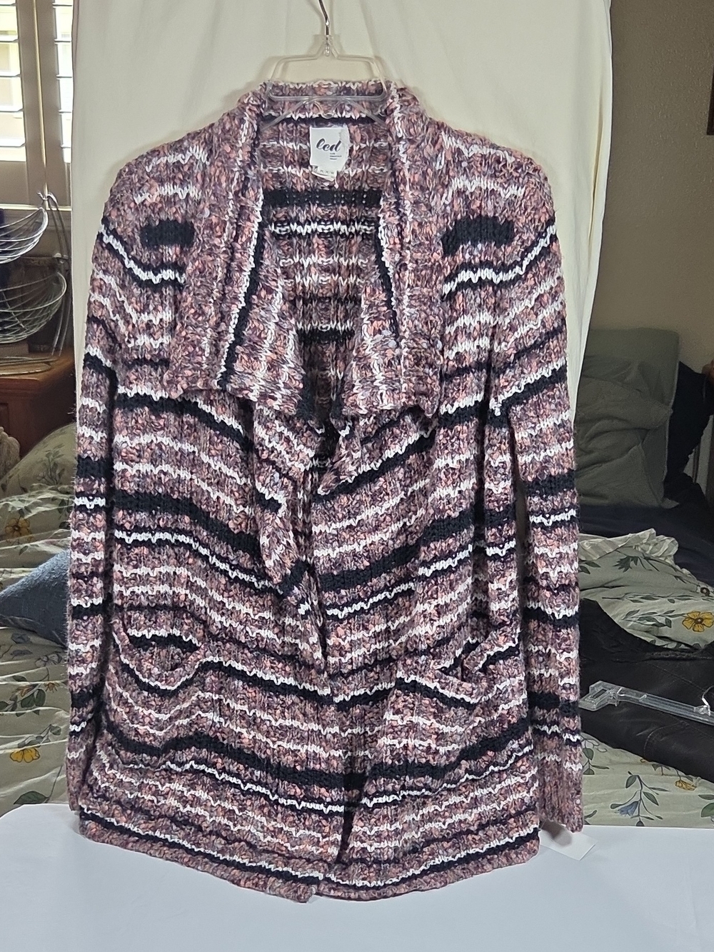 Led Pink and Black Striped Open-Front Cardigan